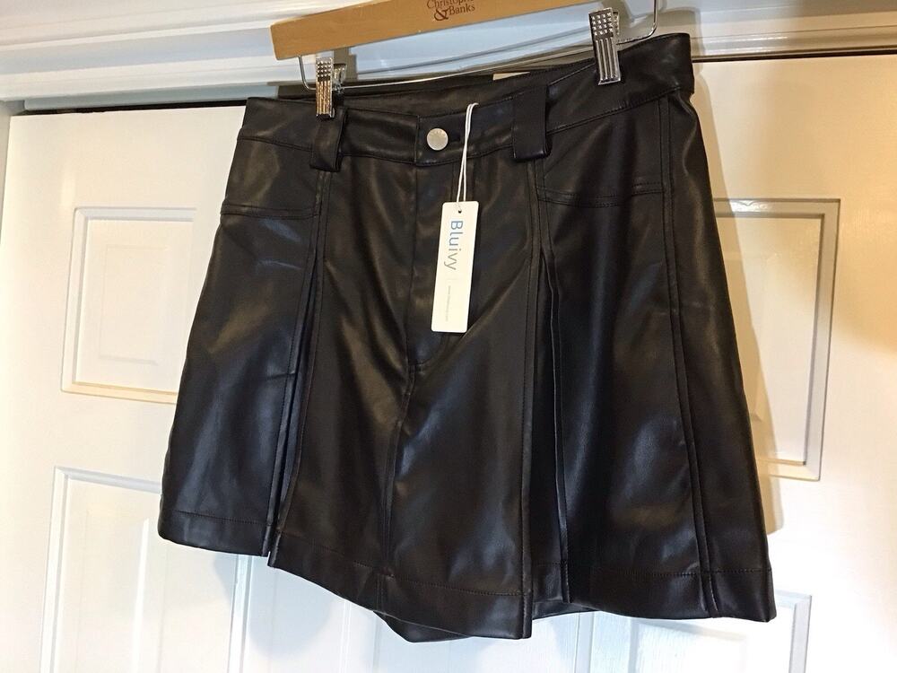NWT Bluivy Black Faux Leather Front Pleats Mini Skort Sz L Indie Emo Goth Grunge